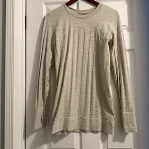 Athleta "Remarkawool brand" long sleeeve top, winter white/light heather grey.